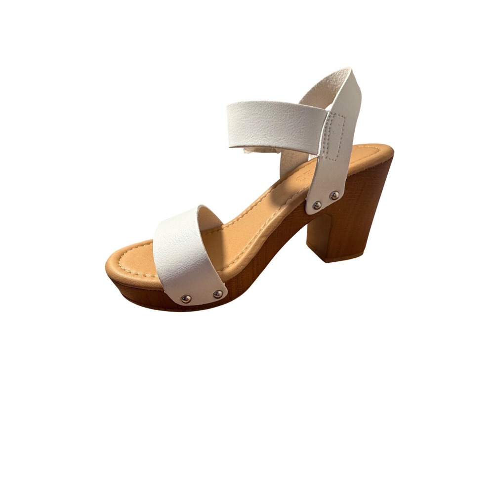 Dunes‎ Sydney White Faux Leather Platform Block Heel Clog Sandals Womens Size 6M